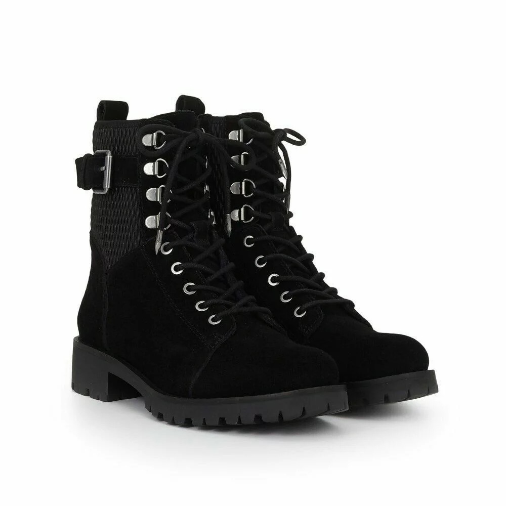 Sam Edelman Jansen Hiker Black Suede Combat Lace Up Round Toe Boot
